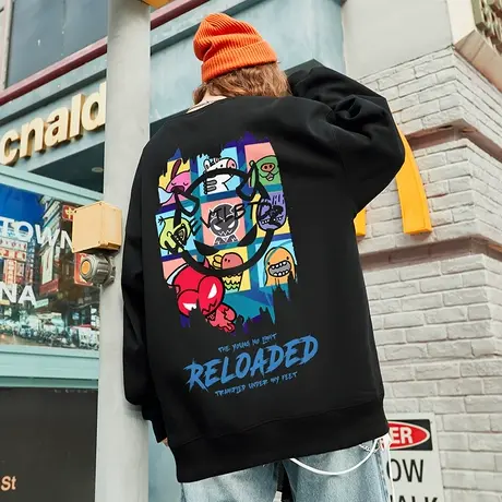 小恶魔圆领卫衣男潮流ins秋冬潮牌2023新款宽松大码无帽外套上衣商品大图