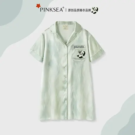 Pinksea冰丝睡裙女款夏季短袖衬衫裙2025新款可外穿夏天短袖睡衣商品大图
