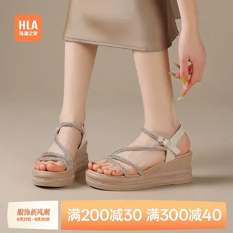 HLA/海澜之家增高舒适罗马凉鞋坡跟2025年夏季露趾妈妈鞋带钻女鞋商品大图