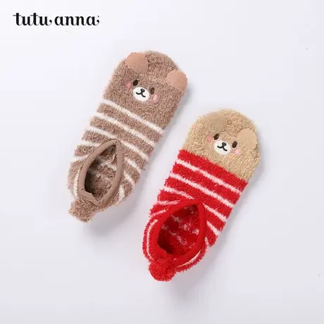 tutuanna毛毛袜女 秋冬保暖加厚卡通条纹防滑浅口毛毛船袜地板袜商品大图