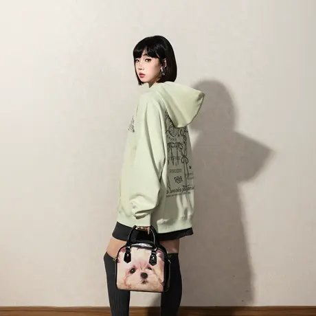 YEP印花连帽卫衣女春季2025年新款情侣装帽衫宽松薄荷绿长袖外套图片