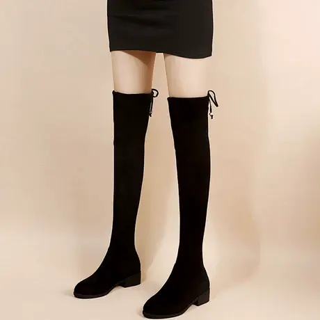 过膝靴系带女2025秋冬季新款加绒长筒靴马丁棉鞋高筒弹力瘦瘦靴商品大图