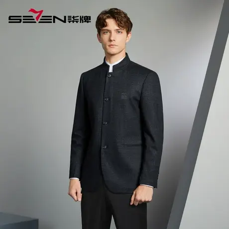 【中华立领】柒牌清仓男西装秋冬时尚格纹印花中国风单西外套商品大图