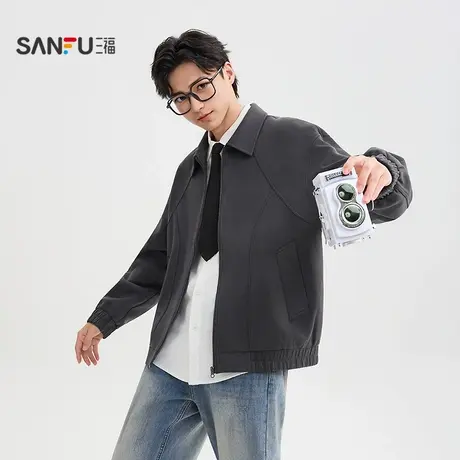 三福2025秋季男士麂皮夹克 都市通勤分割结构翻领外套504154商品大图