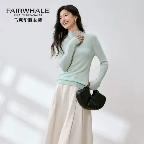 马克华菲中领羊毛针织打底衫女2025新款修身显瘦弹力内搭长袖上衣商品大图