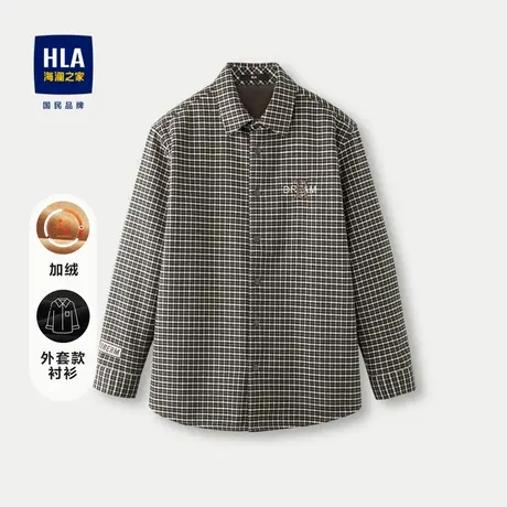 【外套款】HLA/海澜之家长袖衬衫23秋冬新格子加绒加厚保暖衬衣男商品大图