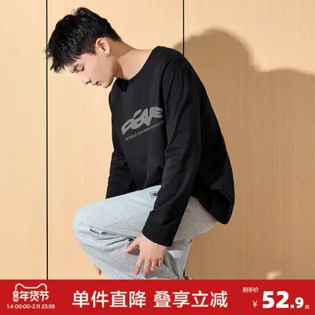 唐狮秋季新款长袖T恤男印花圆领运动字母上衣美式内搭打底潮t图片