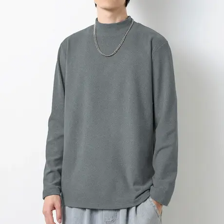 300g重磅德绒打底衫半高领秋冬长袖t恤男双面绒保暖内搭中领秋衣商品大图