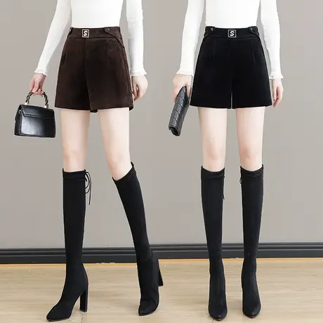 金丝绒短裤女秋冬季2023新款雪尼尔高腰显瘦冬款短裤子百搭阔腿裤图片