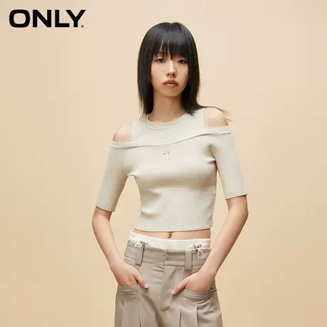 ONLY奥莱秋季新款时尚显瘦短袖修身露肩圆领针织衫女商品大图