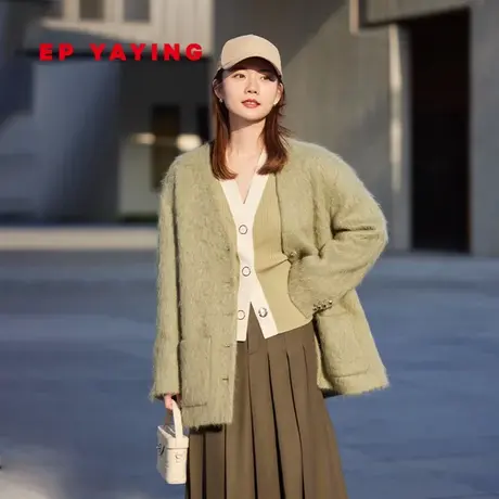EP YAYING雅莹女装 宽松廓形马海毛V领大衣 秋冬商场同款M103A图片