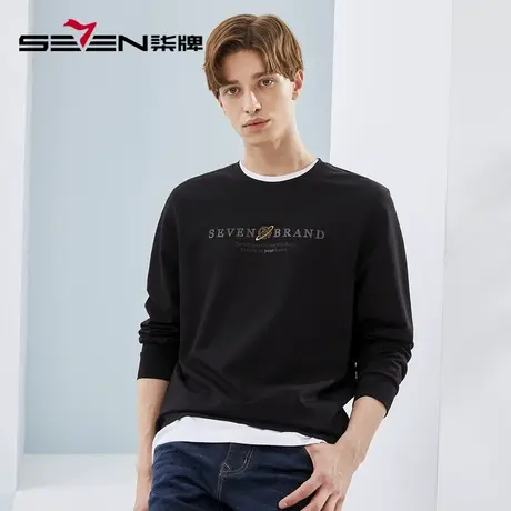 柒牌男装圆领卫衣男2023春秋季新款时尚休闲套头衫中青年印花上衣图片