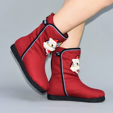 汉舞冬季民族风绣花短靴布靴加绒棉靴老北京布鞋千层底女鞋虎妞商品大图