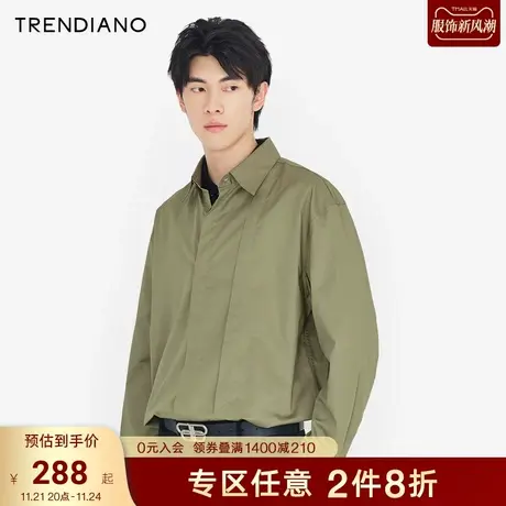 TRENDIANO潮牌时尚夏季男装衬衣休闲舒适简约纯棉长袖衬衫外套男商品大图