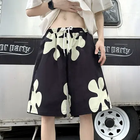 潮牌沙滩裤男夏季oversize宽松大裤衩休闲薄款冰丝速干花短裤五分商品大图