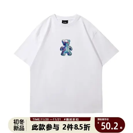 金属小熊短袖t恤情侣装2023夏季新款国潮设计感港潮oversize上衣商品大图