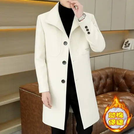 男士加长款呢子风衣秋冬季潮流加棉加厚帅气休闲保暖毛呢大衣外套商品大图