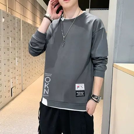新款春秋季长袖t恤男士韩版青少年圆领打底套头衫潮流ins卫衣男装商品大图