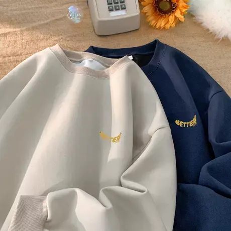 长袖t恤男春秋季新款港风宽松纯棉打底衫青少年潮牌印花圆领卫衣商品大图