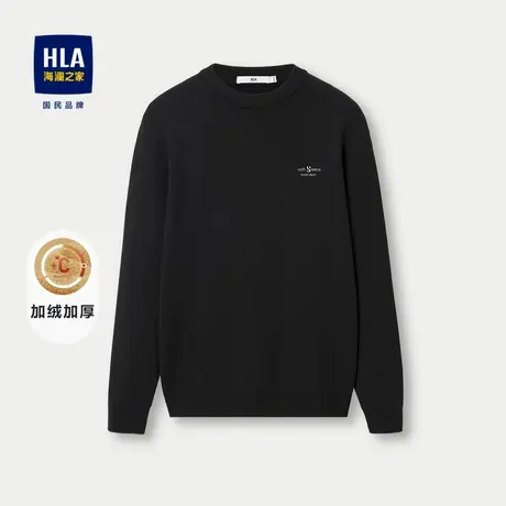 HLA/海澜之家时尚长袖针织衫23秋冬新圆领休闲绣花加绒加厚上衣男商品大图