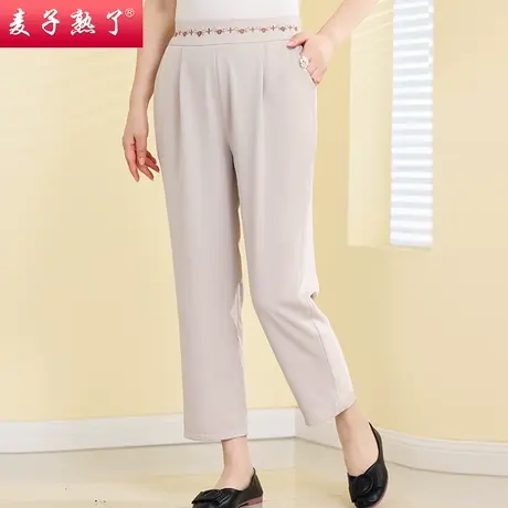 妈妈夏装2023新款休闲裤中年九分休闲裤子40-50岁松紧腰裤子女装商品大图