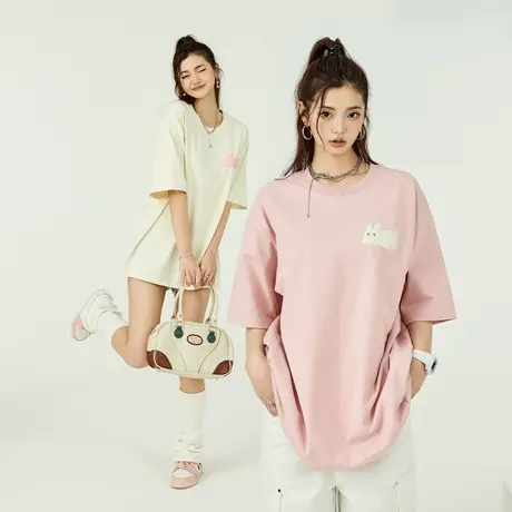 发泡印花T恤女短袖2024新款夏季宽松韩版设计感纯棉半袖上衣ins潮图片