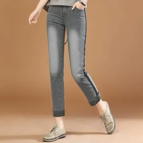 韩潮袭人磨白灰色牛仔长裤女2024春季新款修身显瘦哈伦裤烟管裤图片