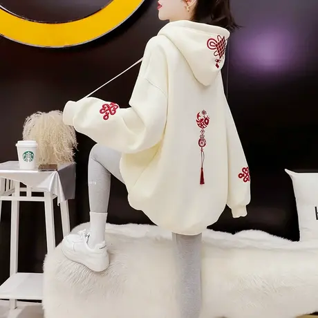 加绒加厚连帽卫衣女2024新款秋冬洋气减龄宽松百搭设计感上衣外套图片