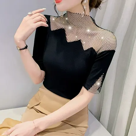 网红镂空短袖T恤女夏季设计感小众洋气上衣修身性感百搭体恤小衫商品大图