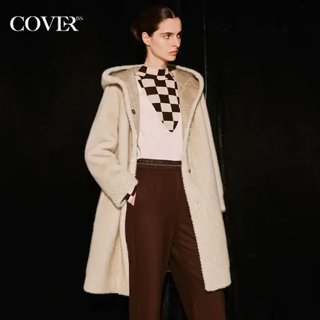 COVER冬季剪花工艺直身连帽毛呢外套商品大图