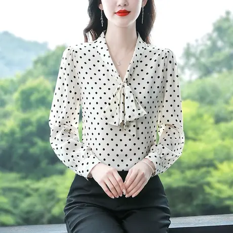 法式气质长袖雪纺衬衫女早秋023年秋季新款波点宽松衬衣百搭上衣商品大图
