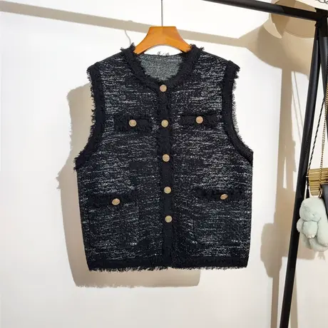 小香风针织马甲开衫女秋冬新款宽松百搭无袖坎肩毛衣背心马夹外套商品大图