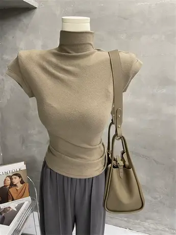 毛茸茸～双面磨毛加绒高领打底衫女修身背心内搭秋冬T恤新款潮品图片