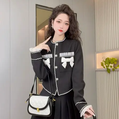 小香风外套女2023早春新款高级感蝴蝶结小众设计感西装短款外套图片