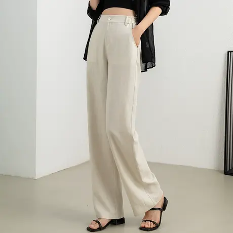 亚麻阔腿裤女夏2024新款夏季薄款天丝裤子冰丝女裤休闲窄版直筒裤商品大图