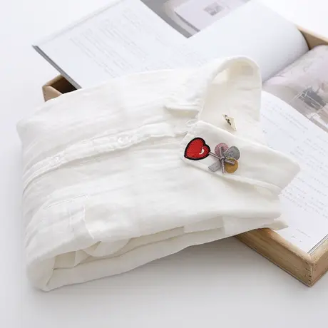 2020春秋新款日系文艺小清新绣花双层棉纱白色衬衫女学生打底衬衣商品大图