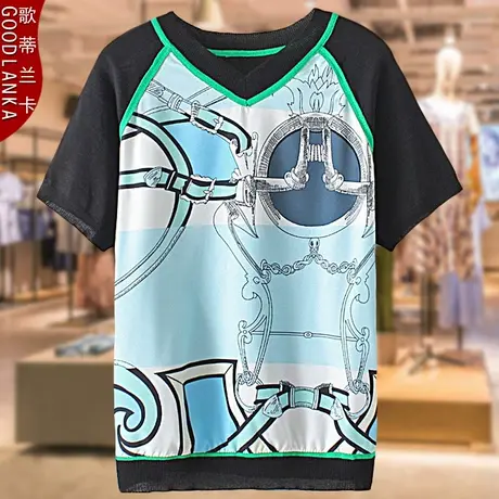 中年胖妈妈夏装遮肉上衣加肥加大码女装数码印花冰丝中袖针织T恤图片