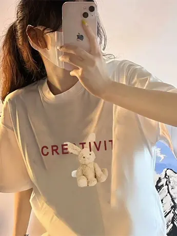 小熊仿棉短袖T恤女2023夏装新款韩版宽松美式复古显瘦半袖上衣潮商品大图