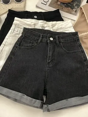 清仓捡漏高腰牛仔短裤女夏季2023新款显瘦韩版卷边宽松a字阔腿裤图片