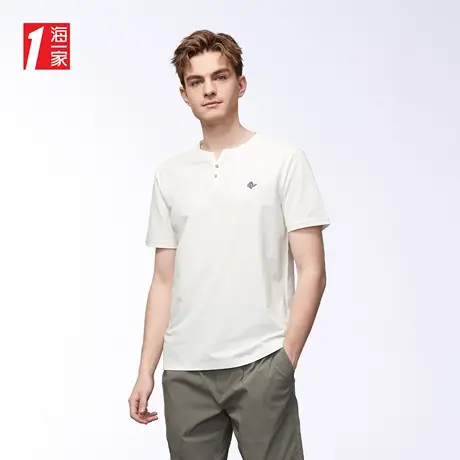 海一家中国元素绣花短T夏季休闲简约舒适男士短袖T恤商品大图