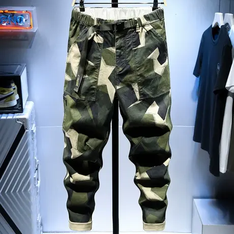 2021春夏款工装裤男直筒宽松男士休闲九分裤男哈伦裤迷彩裤男百搭商品大图