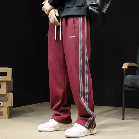 高端运动裤子男春季2024新款直筒休闲男裤条纹拉链卫裤宽松春秋潮商品大图