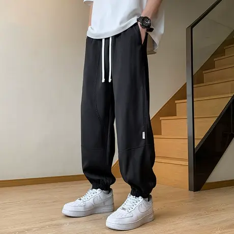 男士黑色休闲裤男秋季美式高街宽松直筒潮牌裤子男款束脚2023新款商品大图