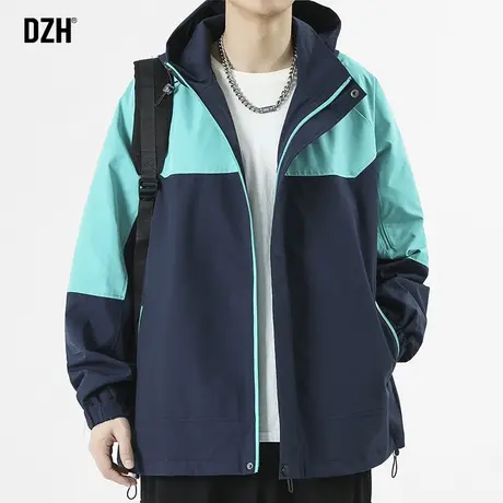 男士拼色连帽外套男春秋款休闲2023年新款插肩袖上衣潮牌撞色夹克商品大图