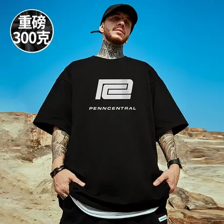 美式复古字母涂鸦短袖男hiphop潮流街头300g重磅纯棉T恤大码半袖商品大图