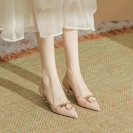 2024年夏季新款时尚尖头凉鞋百搭职业高跟鞋女细跟仙女风浅口单鞋图片