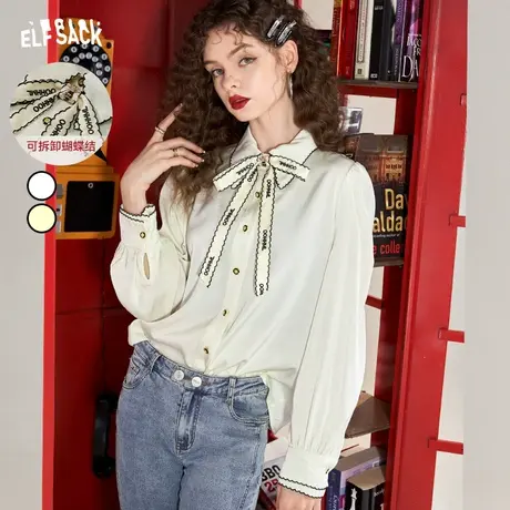 妖精的口袋可拆卸蝴蝶结法式衬衫女2023秋季新款别致小衫内搭上衣图片