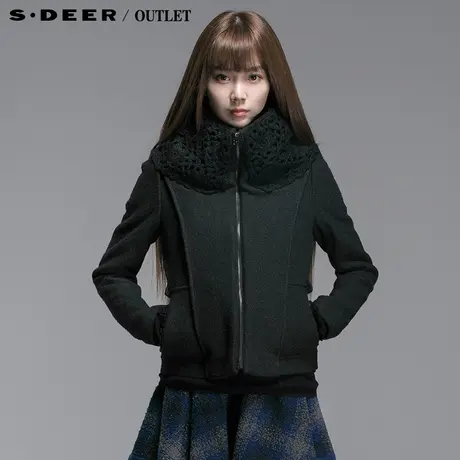【商场同款】sdeer圣迪奥女装冬装钩花立领羊毛毛呢外套3482210图片