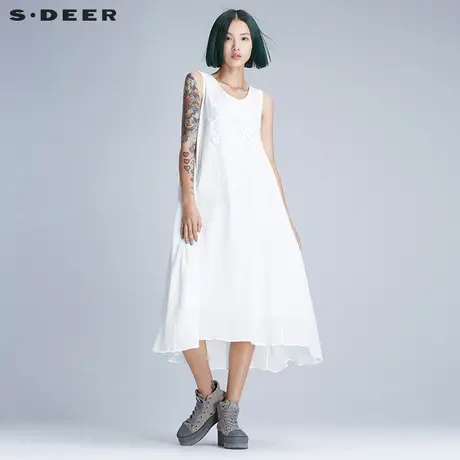 s.deer【新品】圣迪奥女装夏装愫白柔美圆摆绣花连衣裙S16281286图片