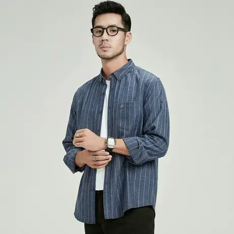 格慕施2023秋季磨毛法兰绒纯棉条纹长袖衬衫男大码商务休闲男衬衣图片